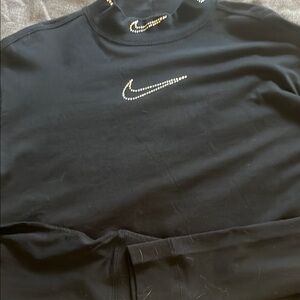 Nike Black Turtleneck with Rhinestone Swoosh